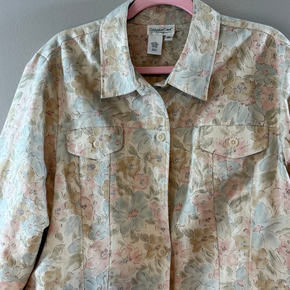 Coldwater Creek Womens XL Floral Linen Cotton Button Front Jacket Pastel - Picture 2 of 5